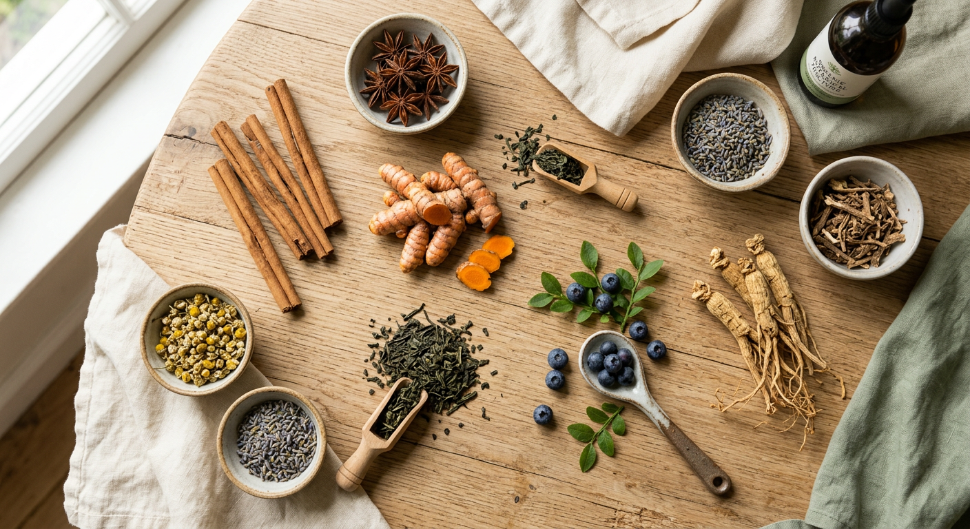 Natural ingredients: cinnamon, turmeric, green tea, bilberries