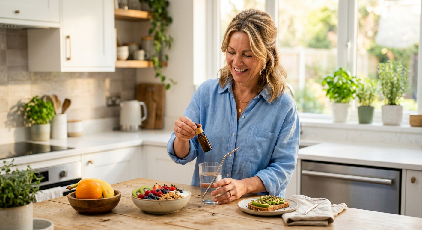 Woman adding Payarmin drops to water